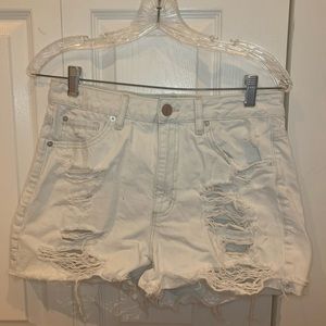 ripped white denim mom shorts